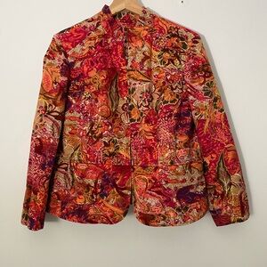Coldwater Creek Red Floral Zip Jacket